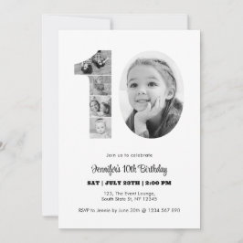 Convites 10º Aniversário Número 10 Colagem de Fotos Preto B