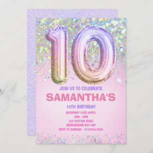 Convites 10º aniversário, Rainbow Glitter Birthday