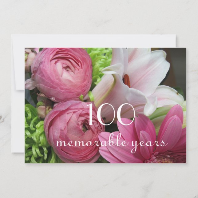 Convites 100ª Celebração de Aniversário!-Bonito Flores Rosa (Frente)