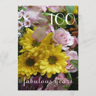 Convites 100ª Celebração de Aniversário!-Floral Rosa e 