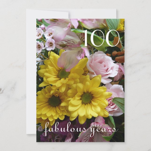 Convites 100ª Celebração de Aniversário!-Floral Rosa e Amar (Frente)