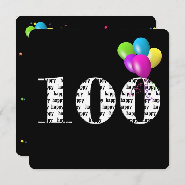 Convites 100ª Festa de aniversário com cacho de balão (Frente/Verso)