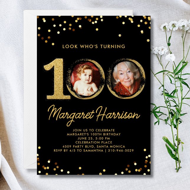 Convites 100ª Festa de aniversário de fotografia Glitter Co (Criador carregado)