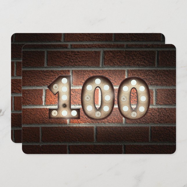 Convites 100ª Festa de aniversário de luzes laterais no tij (Frente/Verso)