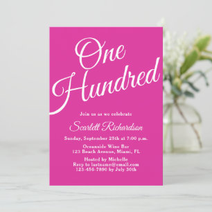 Convites 100ª Festa de aniversário rosa com 100 scripts