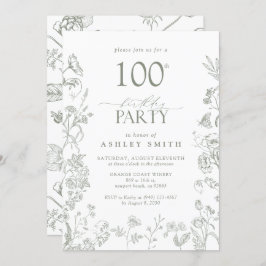 Convites 100ª Festa de aniversário Sage Green Floral