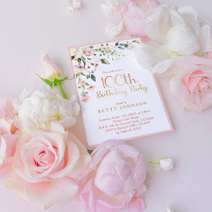 Convites 100º aniversário da mulher Dourada e rosa elegante