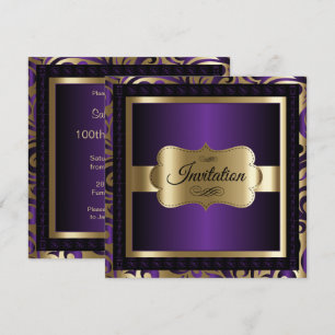 Convites 100º aniversário em um padrão Dourado e roxo profu
