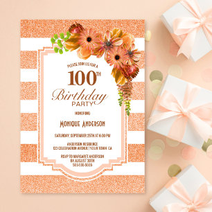 Convites 100º Apricot Striped Floral Party