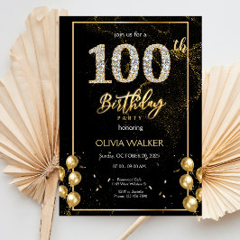 Convites 100º Diamond Black e Dourado Aniversário