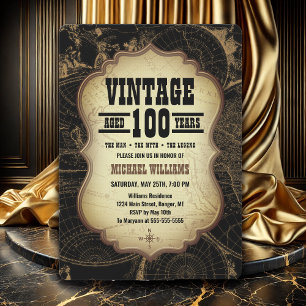 Convites 100º Mapa do Mundo do Tema da Vintagem da Festa de