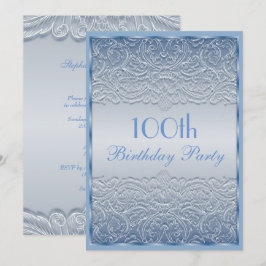 Convites 100. º Aniversário do Elegante Blue French Lace