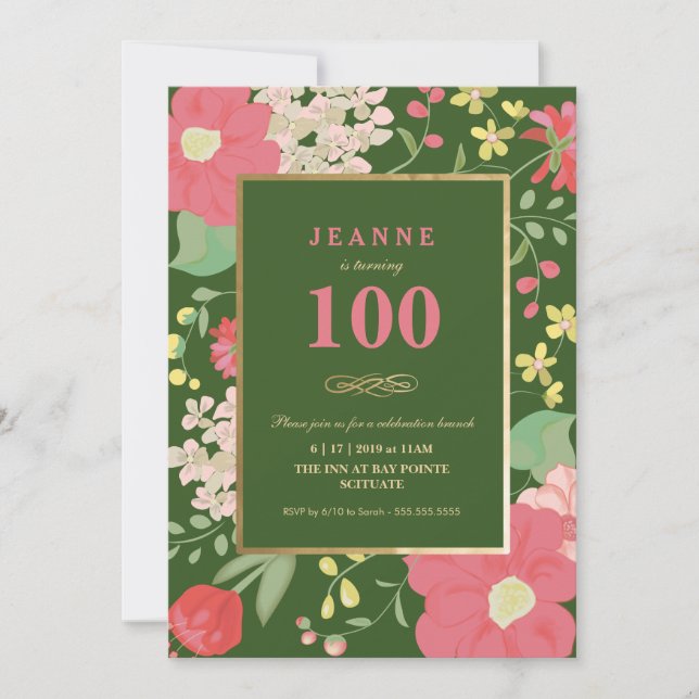 Convites 100.º Aniversário - Dourado, Elegante (Frente)