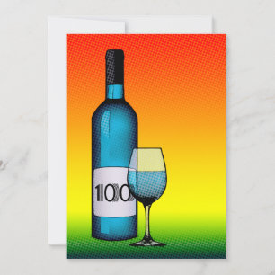 Convites 100.º aniversário : garrafa de vinho e copo de vin