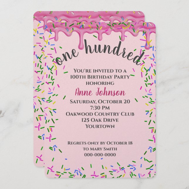 Convites 100.º Aniversário, Grito Rosa E Garrafas (Frente/Verso)