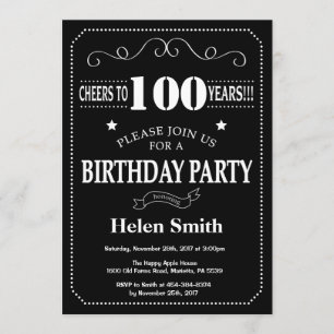 Convites 100.º Aniversário - Quadro Preto e Branco