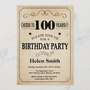 Convites 100. º Aniversário - Retrô de Vintagem Rústica
