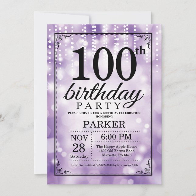Convites 100. º Aniversário - Roxo-Literatura (Frente)