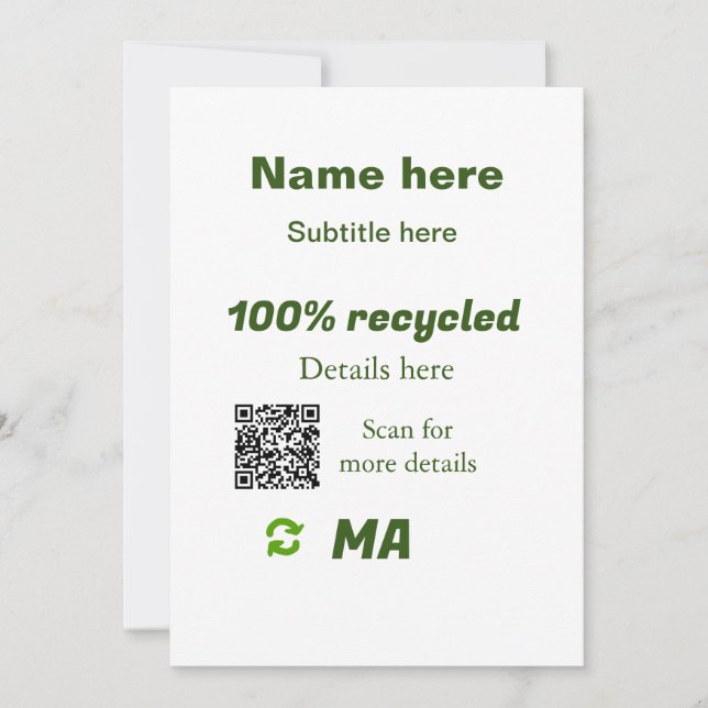 Convites 100% de reciclado adicionar código Q R aqui nome c (Frente)
