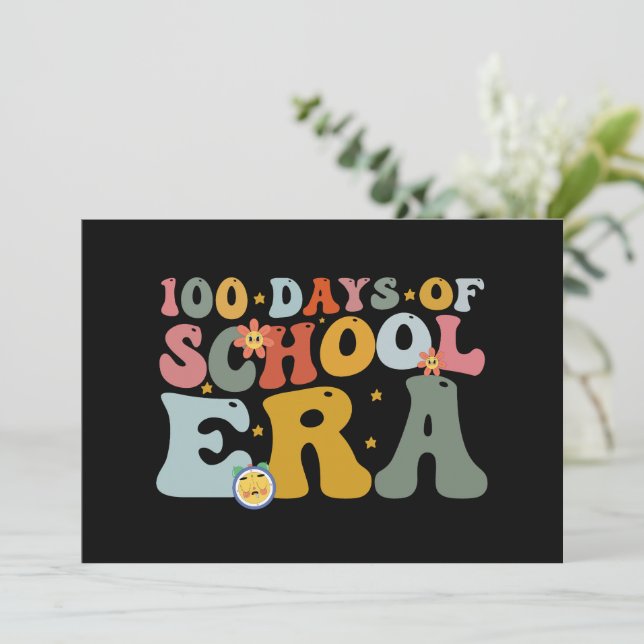 Convites 100 Dias De Era Escolar Groovy Professor Crianças (Em pé/Frente)