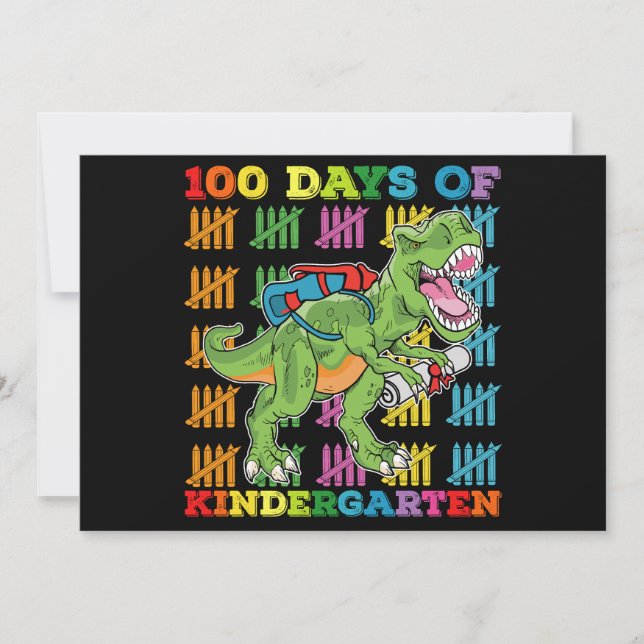 Convites 100 Dias De Jardim De Infância T Rex Dinosaur Scho (Frente)