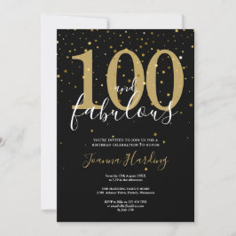 Convites 100 e Fabuloso Aniversário Elegante Dourado e Pret