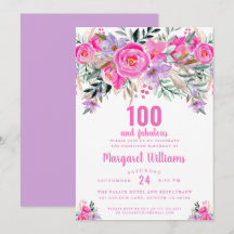 100 e fabuloso aniversário roxo, rosa 100