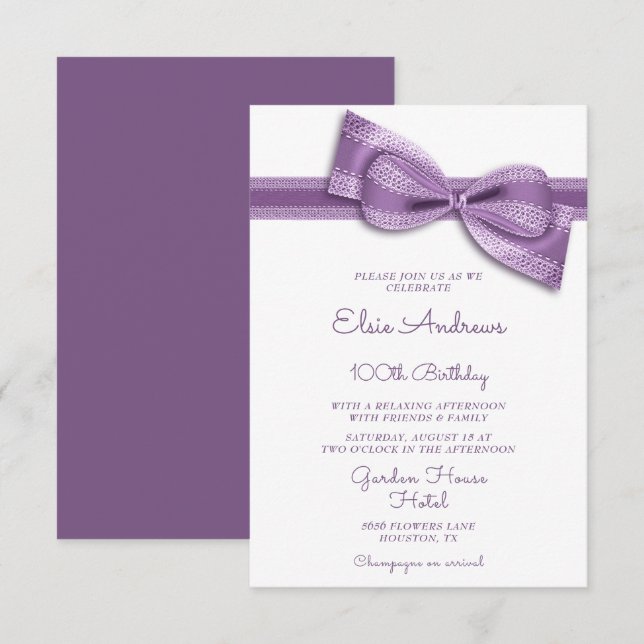 Convites 100th Centenarian Bow & Ribbon Birthday (Frente/Verso)