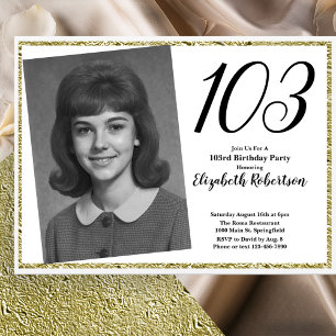 Convites 103º Personalizado Foto Branco e Dourado 