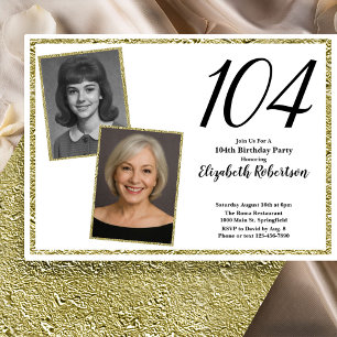 Convites 104º Personalizado Foto Branco e Dourado