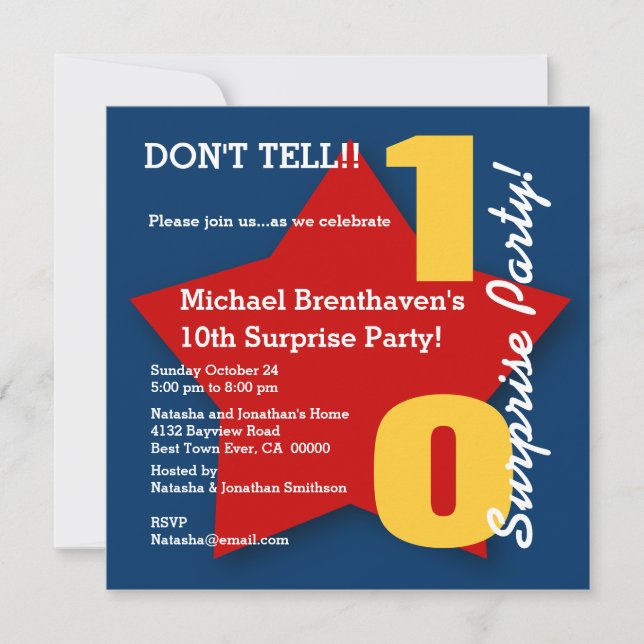 Convites 10o Estrela VERMELHA S03 da festa de aniversário (Frente)