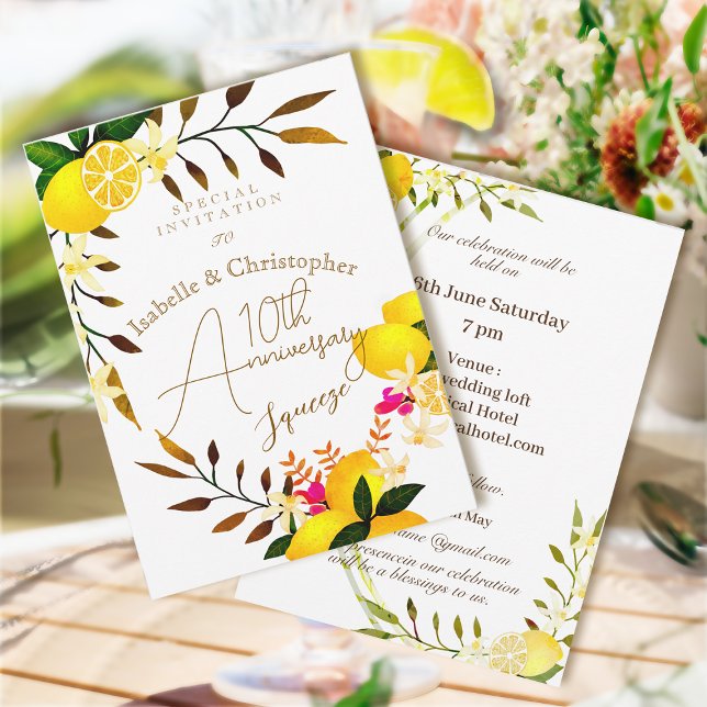 Convites  10th Anniversary Lemon Squeeze Wedding Invitation (10th Wedding Anniversary Invitation Card)