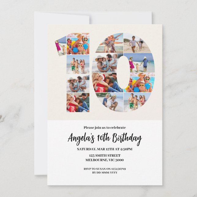 Convites 10th Birthday Invitation - Number 10 (Frente)