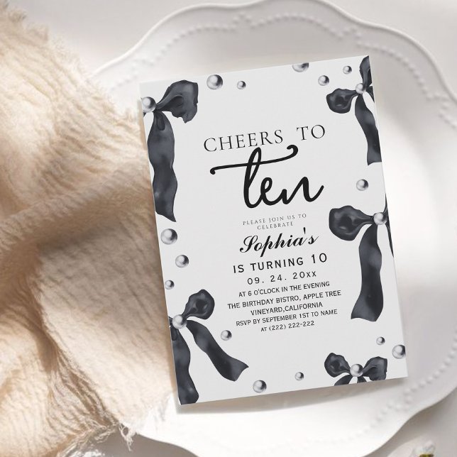 Convites 10th Black Bow Birthday Party (Criador carregado)