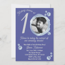 Convites 10th Indigo Blue Bubble Birthday Party Invitation