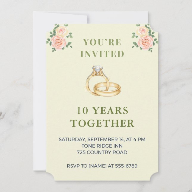 Convites 10th Wedding Anniversary Invitation | Elegant Ring (Frente)