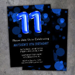 Convites 11 Birthday Balloons Kids Blue Boy Party<br><div class="desc">11 balões de aniversário crianças convite de aniversário de 11 azul para um garoto de 11 anos com moderno roteiro escrevendo e balões de folha azul divertidos.</div>