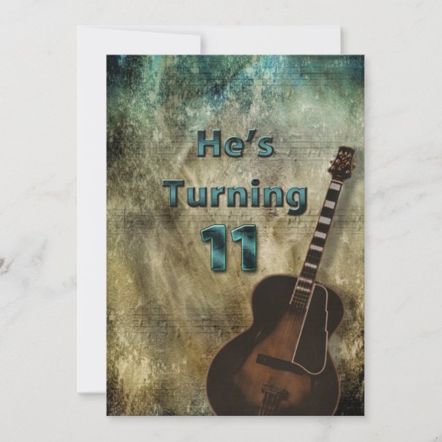 Convites 11 Birthday Invitation Boys Grunge Guitar (Frente)