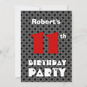 Convites 11 Birthday Modern Teen Black and White Padrão