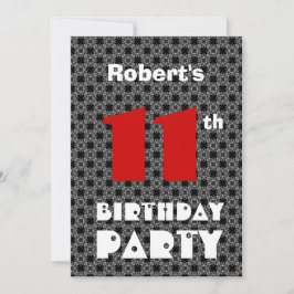 Convites 11 Birthday Modern Teen Black and White Standard
