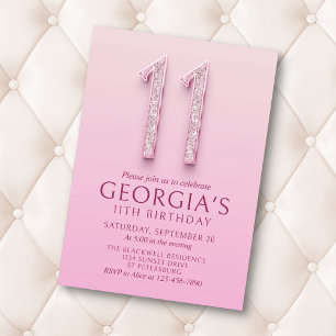 Convites 11 Birthday Pink Diamantes