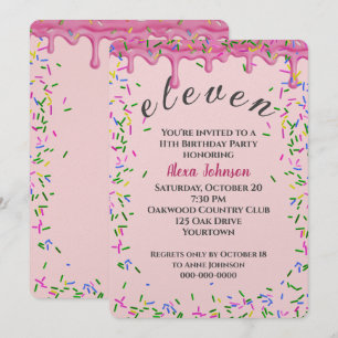 Convites 11 Birthday Pink Iching E Sprinkles