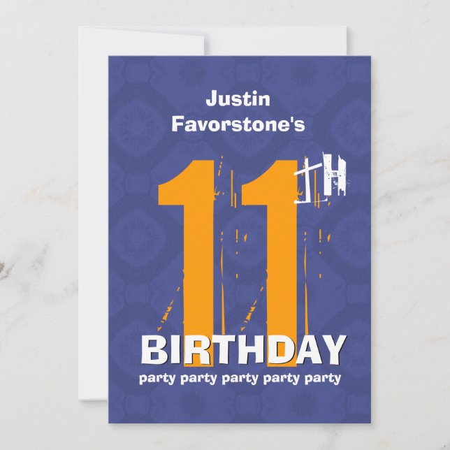Convites 11 Modern Weathered Grunge Birthday Blue W02C (Frente)