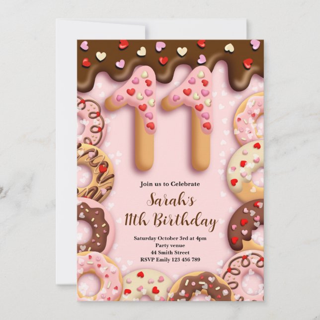 Convites 11th Birthday Girls Invitation (Frente)