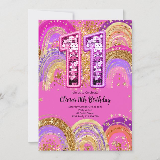 Convites 11th Birthday Girls Invitation (Frente)