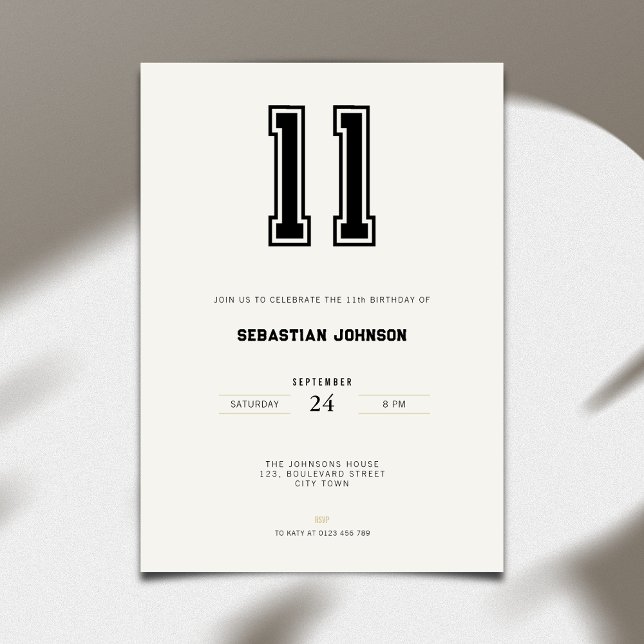 Convites 11th Birthday Invitation - Minimal Sport Style (11th birthday invitation simple sport design for teenagers)
