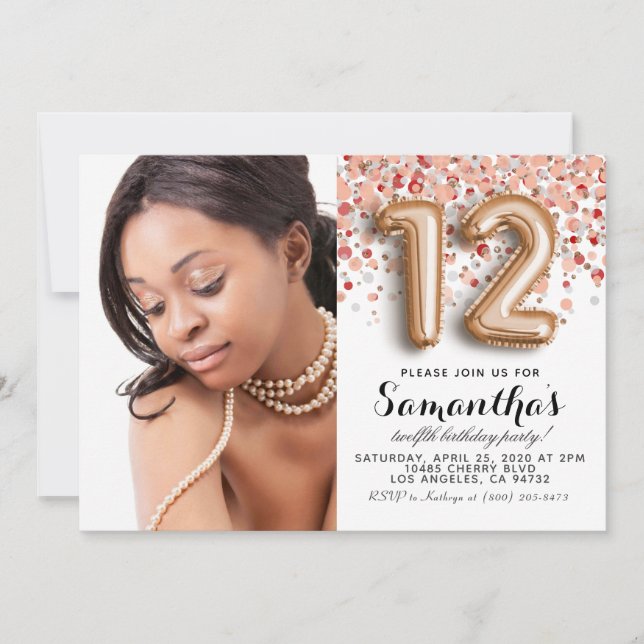 Convites 12 Birthday Confetti Dourado Retrato (Frente)