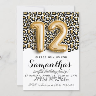 Convites 12 Birthday Leopard Animal Print Invance
