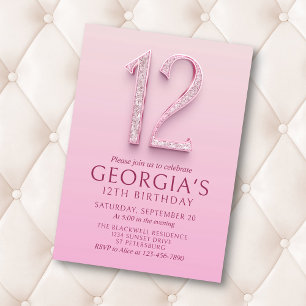 Convites 12 Birthday Pink Diamantes
