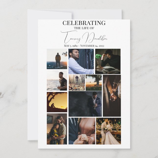Convites 12 Colagem de Fotos Celebrando o Programa Funeral  (Frente)